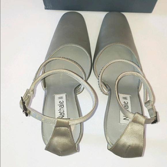 Nathalie M Diamond Ankle Strap Satin Heels Gray 6 - Picture 9 of 16